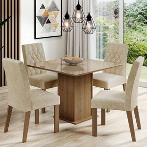 Conjunto Sala de Jantar Mesa Tampo de Vidro 4 Cadeiras Rustic/Crema/Imperial Anaju Madesa