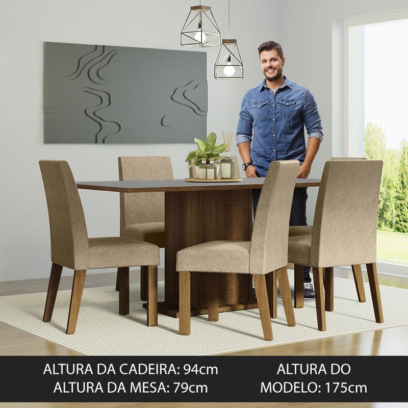 Conjunto Mesa de Jantar Madetal Madri com 6 Cadeiras V