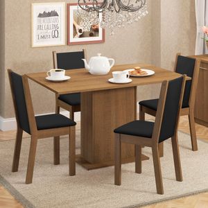 Conjunto Sala de Jantar Madesa Talita Mesa Tampo de Madeira com 4 Cadeiras Rustic/Preto/Sintético Preto