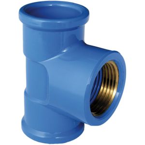 Te com Bucha de Latão Plastilit Azul 25mm 3/4"