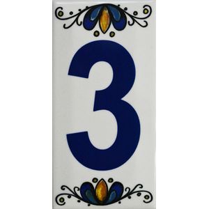 Número 3 Para Residência Cerâmica Gabriella 15cm Assentado Azul e Branco