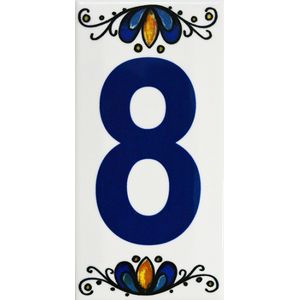 Número 8 Para Residência Cerâmica Gabriella 15cm Assentado Azul e Branco