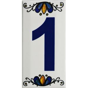 Número 1 Para Residência Cerâmica Gabriella 15cm Assentado Azul e Branco