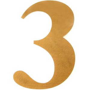 Número 3 Para Residência Acrílico 14,5cm 10mm Ouro Kami