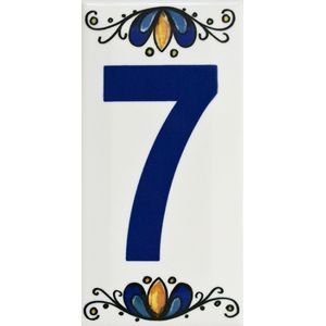 Número 7 Para Residência Cerâmica Gabriella 15cm Assentado Azul e Branco