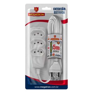Extensão Elétrica PP Megatron 86 Plano Branco 220V 5m