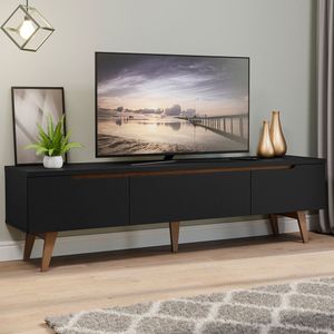 Rack Retrô Madesa Reims para TV até 75 Polegadas Pés de Madeira Preto