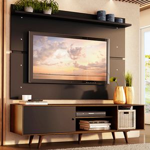 Rack Madesa Dubai e Painel para TV até 65 Polegadas com Pés Rustic/Preto 7KD8