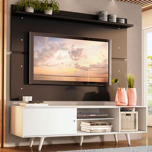 Rack Madesa Dubai e Painel para TV até 65 Polegadas com Pés Branco/Preto 0977