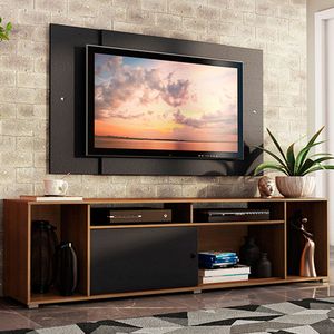 Rack Madesa Cancun e Painel para TV até 58 Polegadas Rustic/Preto 7K8N