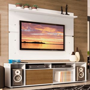 Rack Madesa Cancun e Painel para TV até 65 Polegadas Branco/Rustic 9B09