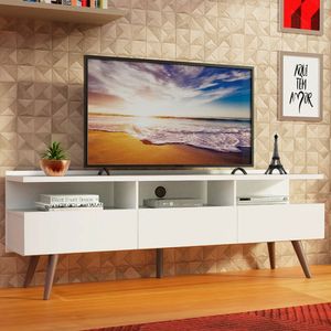 Rack para TV até 65 Polegadas Madesa Madri com Pés de Madeira Branco