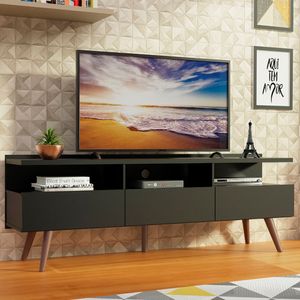Rack para TV até 65 Polegadas Madesa Madri com Pés de Madeira Preto