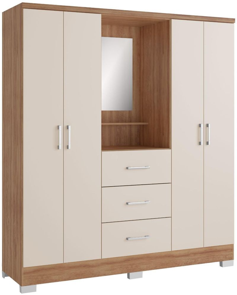 GUARDA-ROUPA---ROUPEIRO-4-PORTAS-3-GAVETAS-COM-ESPELHO-ROMA-CARRARO-FREIJO-E-OFF-WHITE