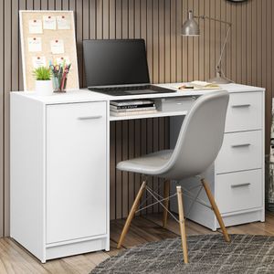 Escrivaninha Mesa para Computador Madesa Alaska 3 Gavetas 1 Porta Branco