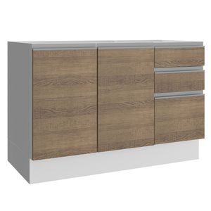 Balcão Gabinete de Pia Madesa Glamy 120 cm 2 Portas e 3 Gavetas (Sem Tampo e Pia) Branco/Rustic