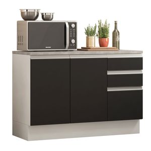 Balcão de Pia Madesa Glamy 120 cm 2 Portas e 3 Gavetas (Com Tampo) Branco/Preto