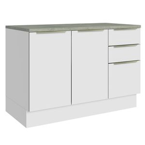 Balcão de Pia 120 cm 2 Portas 3 Gavetas Branco/Branco Veludo Lux Madesa