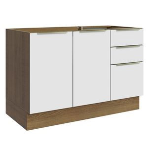 Balcão Gabinete de Pia Madesa Lux 120 cm 2 Portas 3 Gavetas (Sem Tampo) Rustic/Branco Veludo