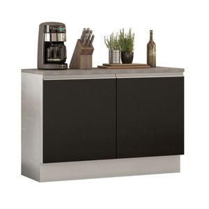 Balcão de Pia Madesa Glamy 120 cm 2 Portas (Com Tampo) Branco/Preto