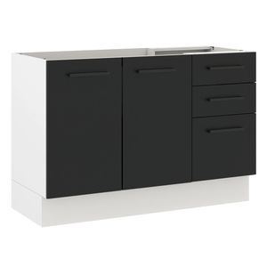 Balcão Gabinete de Pia Madesa Agata 2 Portas e 3 Gavetas (Sem Tampo e Pia) Branco/Preto