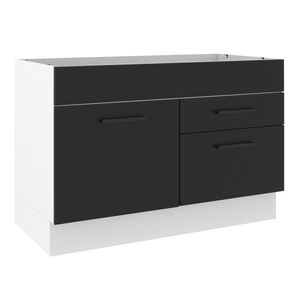 Balcão Gabinete de Pia Madesa Agata 1 Porta e 2 Gavetas (Sem Tampo e Pia) Branco/Preto