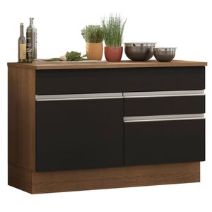 Balcão de Pia Madesa Glamy 120 cm 1 Porta e 2 Gavetas (Com Tampo) Rustic/Preto