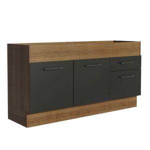 Balcão de Pia Madesa Agata 150 cm 2 Portas e 2 Gavetas (Sem Tampo e Pia) Rustic/Preto