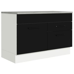 Balcão Gabinete de Pia 120 x 60 cm 1 Porta 2 Gavetas Branco/Preto (Com Tampo) Agata Madesa