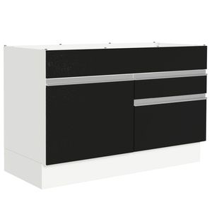Balcão Gabinete de Pia 120 x 60 cm 1 Porta 2 Gavetas Branco/Preto (Sem Tampo) Glamy Madesa