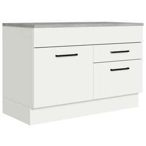 Balcão Gabinete de Pia 120 x 60 cm 1 Porta 2 Gavetas Branco (Com Tampo) Agata Madesa