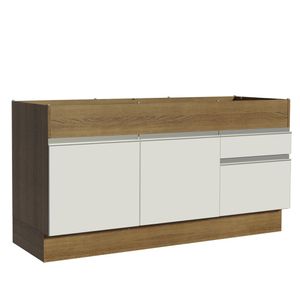 Balcão de Pia Madesa Glamy 150 cm 2 Portas e 2 Gavetas (Sem Tampo e Pia) Rustic/Branco