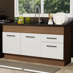Balcão de Pia Madesa Agata 150 cm 2 Portas e 2 Gavetas (Sem Tampo e Pia) Rustic/Branco