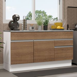 Balcão Gabinete de Pia Madesa Glamy 150 cm 2 Gavetas 2 Portas (Com Tampo) Branco/Rustic