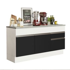 Balcão de Pia Madesa Glamy 150 cm 2 Portas e 2 Gavetas (Com Tampo) Branco/Preto