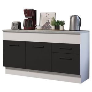 Balcão de Pia Madesa Agata 150 cm 2 Portas e 2 Gavetas (Com Tampo) Branco/Preto