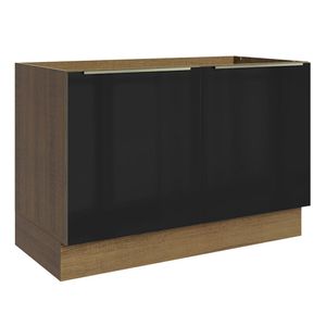 Balcão Gabinete de Pia Madesa Lux 120 cm 2 Portas (Sem Tampo) Rustic/Preto