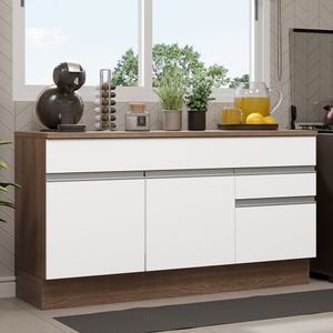 Balcão Gabinete de Pia Madesa Glamy 150 cm 2 Gavetas 2 Portas (Com Tampo) Rustic/Branco