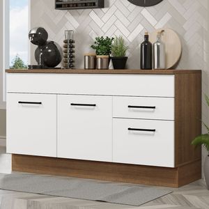 Balcão Gabinete de Pia Madesa Agata 150 cm 2 Gavetas 2 Portas (Com Tampo) Rustic/Branco