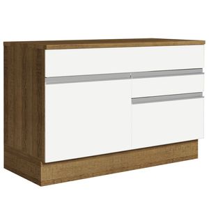 Balcão Gabinete de Pia 120 x 60 cm 1 Porta 2 Gavetas Rustic/Branco (Com Tampo) Glamy Madesa