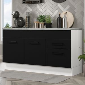 Balcão Gabinete de Pia Madesa Agata 150 cm 2 Gavetas 2 Portas (Com Tampo) Branco/Preto