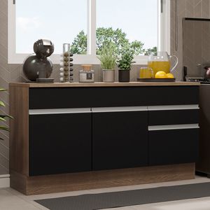 Balcão Gabinete de Pia Madesa Glamy 150 cm 2 Gavetas 2 Portas (Com Tampo) Rustic/Preto