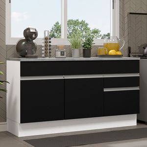 Balcão Gabinete de Pia Madesa Glamy 150 cm 2 Gavetas 2 Portas (Com Tampo) Branco/Preto