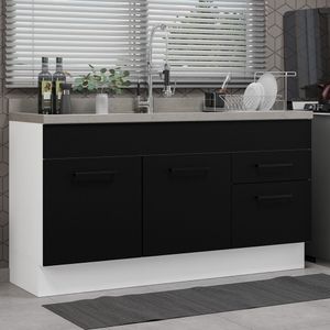 Balcão Gabinete de Pia Madesa Agata 150 cm 2 Portas e 2 Gavetas (Sem Tampo e Pia) Branco/Preto