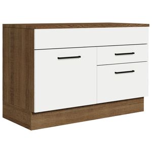 Balcão Gabinete de Pia 120 x 60 cm 1 Porta 2 Gavetas Rustic/Branco (Com Tampo) Agata Madesa