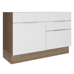 Balcão Gabinete de Pia Madesa Stella 1 Porta e 2 Gavetas (Sem Tampo e Pia) Rustic/Branco