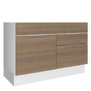 Balcão Gabinete de Pia Madesa Stella 1 Porta e 2 Gavetas (Sem Tampo e Pia) Branco/Rustic