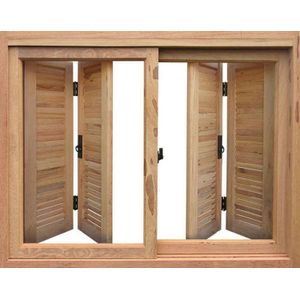 Janela de Madeira Angelim BH 115B Pantografica 140x120x17cm Vidro Liso