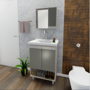 Conjunto de Móveis Para Banheiro Tedox Genova 80cm Cobalto e Chumbo