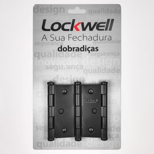 Dobradiça Para Porta Lockwell 3" x 2.1/2" Ferro Preto Cartela com 3 Unidades